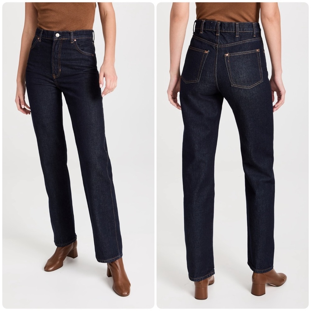 New! Reformation Cowboy High Rise Straight Long Jeans Dark Blue Denim 🤠 size 29 - Picture 3 of 16